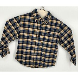 Roper Boys XS (4-6) Western Plaid Button-Up‎ Shirt Long Sleeve Blue/Beige